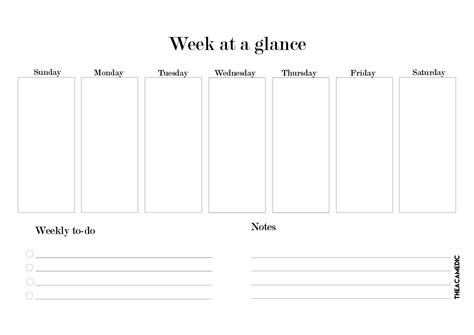 Weekly glance calendar example