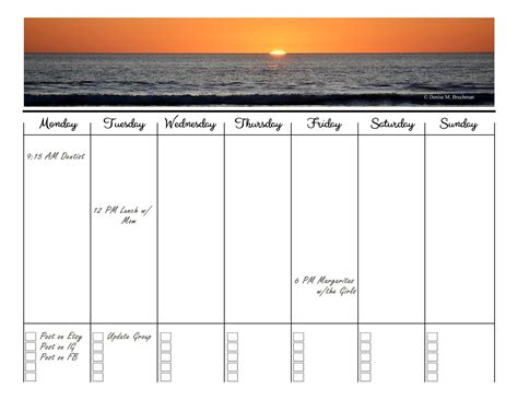 Weekly Planner with Sunset Times