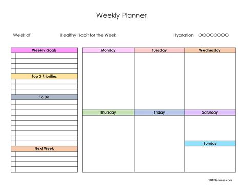 Weekly Planner Template Free