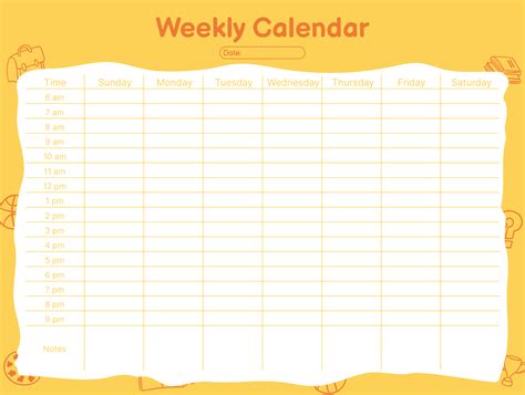 Weekly planner with time slots