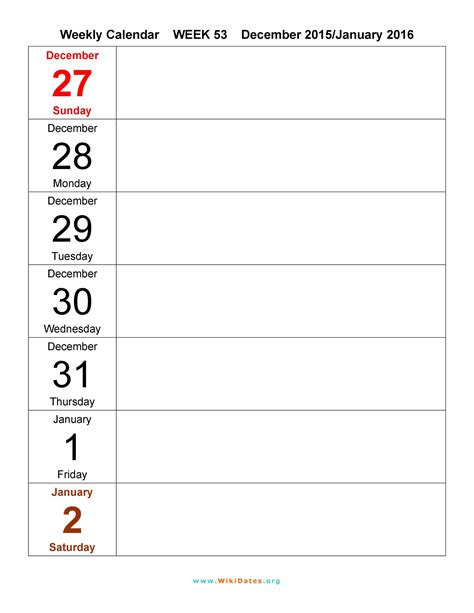 Weekly Printable Calendar Template Example