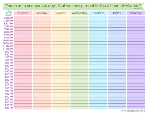 Description of Weekly Printable Schedule