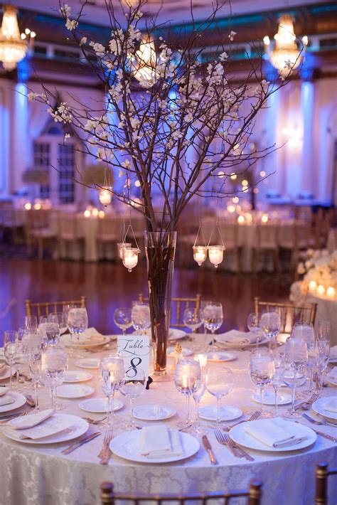 Whimsical centerpiece with navy blue tablecloth