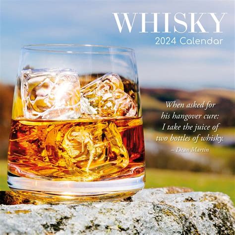 Whiskey calendars lined up on a shelf