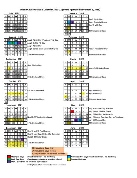 Wilson County Schools Calendar Image 1