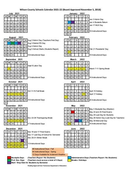 Wilson County TN Schools Calendar