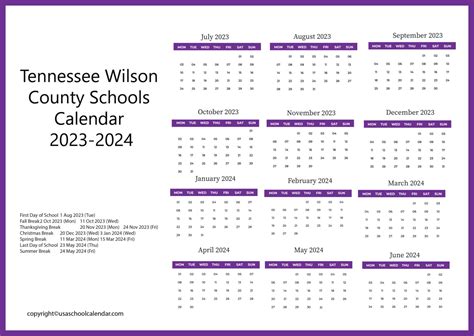 Wilson County TN Schools Key Dates