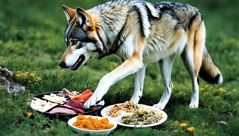 Wolves feeding on a variety of prey