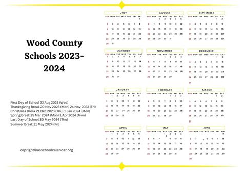 Wood County Schools Calendar Overview