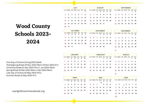 Wood County Schools Calendar Image 1