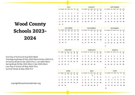 Wood County Schools Calendar Image 7