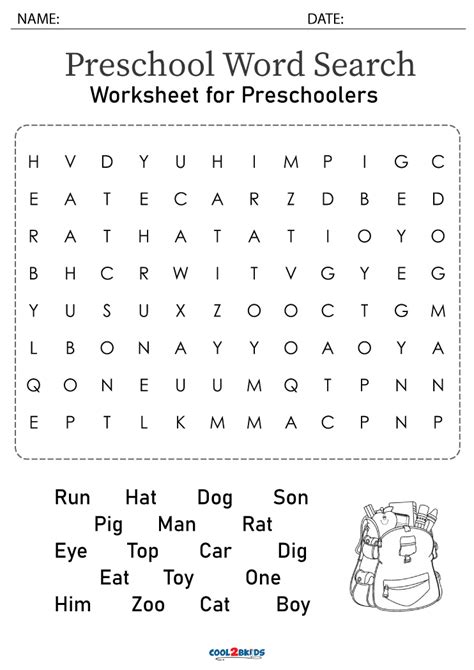 Word search for preschoolers