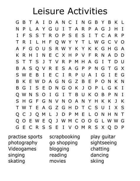 Word search leisure activities