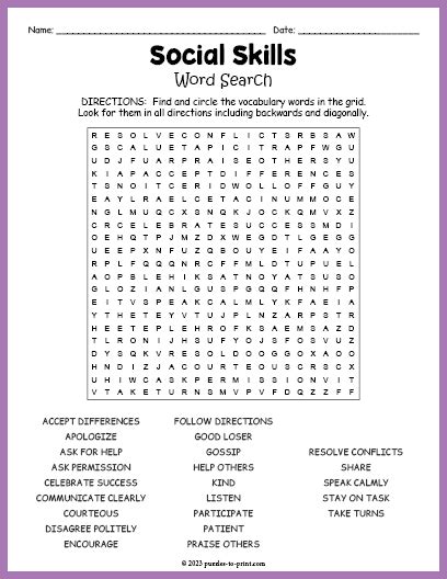 Word Search Printable for Social Benefits