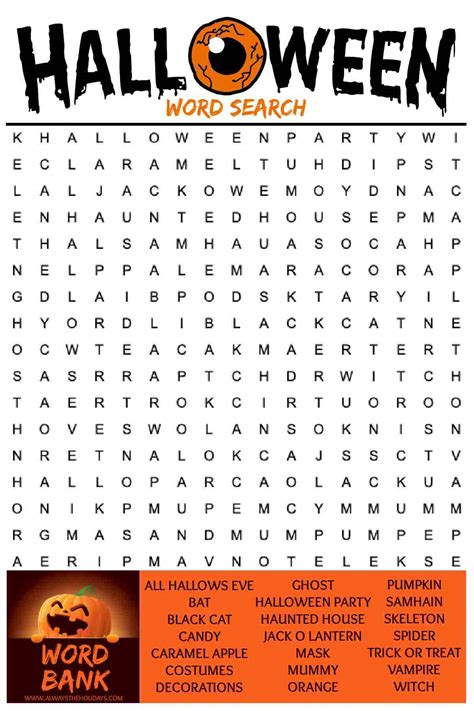 Word search printable Halloween for adults