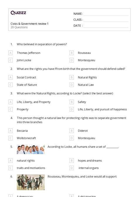 Worksheets for civics education