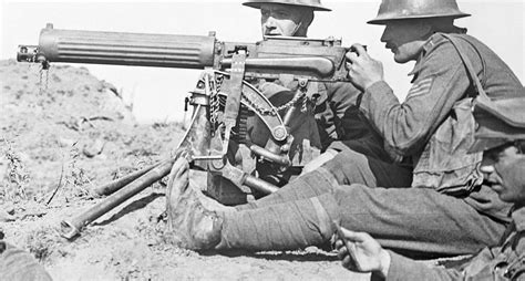 Machine gun firing.50 caliber bullets during World War I