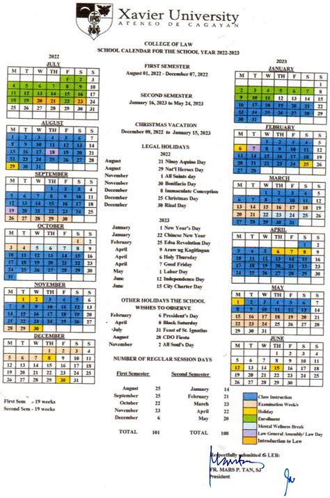 Xavier University Academic Calendar and Faculty Responsibilities