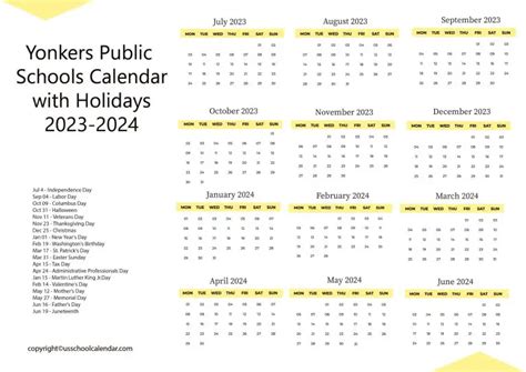 Yonkers School Calendar