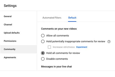 YouTube Customize Comment Settings